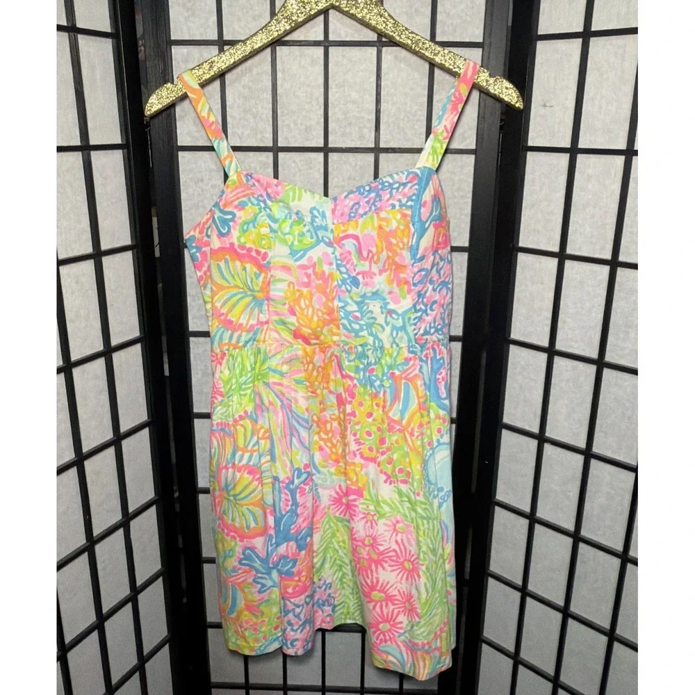Lilly Pulitzer Ardleigh Neon Floral Sun Party Cocktails Dress Sz 6 Adjust Straps - Picture 3 of 11